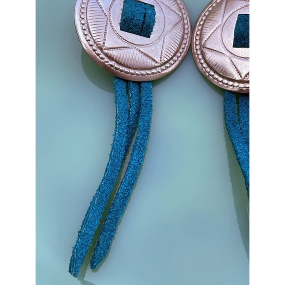 Vintage 1980s Concho Star Earrings With Blue Leather Tassels - Picture 4 of 10